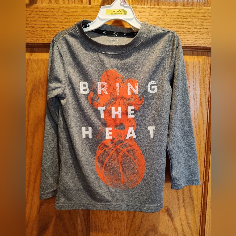 Carter's 5T "Bring The Heat" Gray and Orange Graphic Shirt